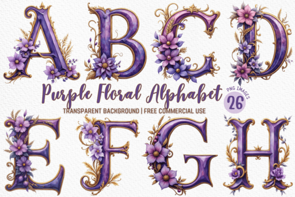 Download Purple Floral Alphabet Clipart Bundle - Bundle Collection