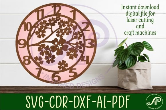 Download Cherry Blossom Wall Clock Laser Cut File - Clock laser cut file Collection
