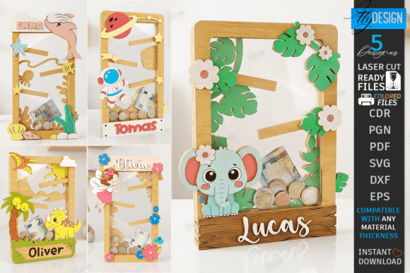 Download Wooden Coin Drop Bank Laser Cut Bundle - Bundle Collection