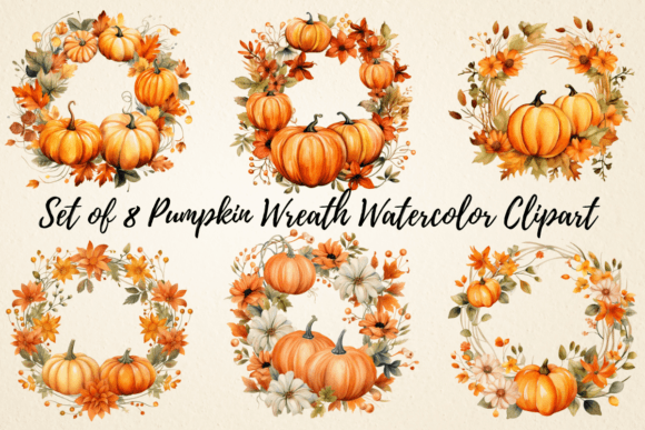 Download Pumpkin Wreath Watercolor Clipart - Pumpkin wreath Collection
