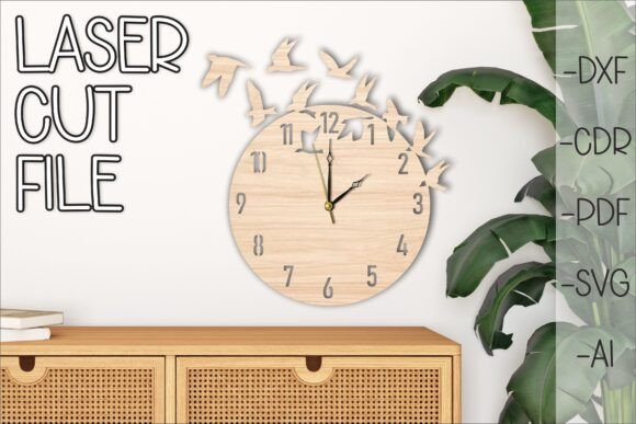 Download Wall Clock Laser Cut File, Birds Flying - Clock laser cut file Collection