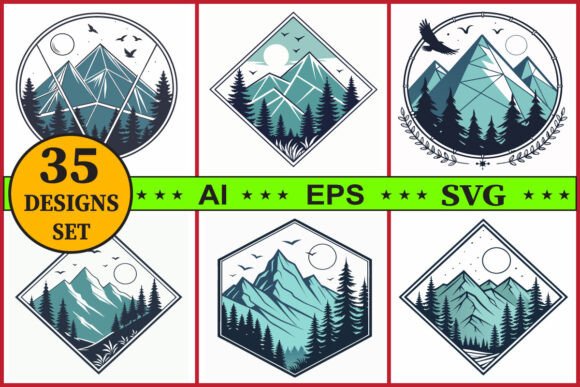 Download Geometric Mountain Scene Vector Bundle - Bundle Collection