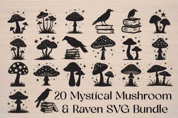 Download Mystical Mushroom &amp; Raven SVG Bundle - Bundle Collection