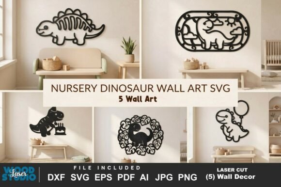 Download 5 Nursery Dinosaur Wall Art SVG Bundle - Bundle Collection