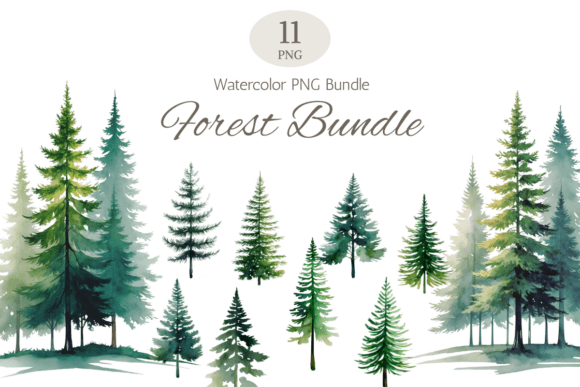 Download Watercolor Forest Trees PNG Bundle - Bundle Collection