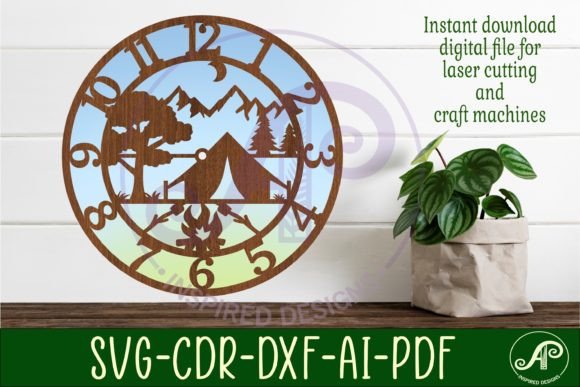 Download Camping Wall Clock Laser Cut Files, SVG - Clock laser cut file Collection