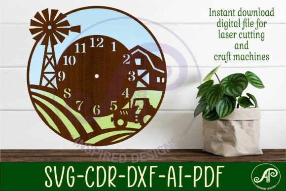 Download Farming Fields Wall Clock Laser Cut File - Clock laser cut file Collection