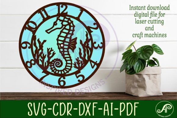 Download Seahorse Clock Wall Clock Laser Cut File - Clock laser cut file Collection