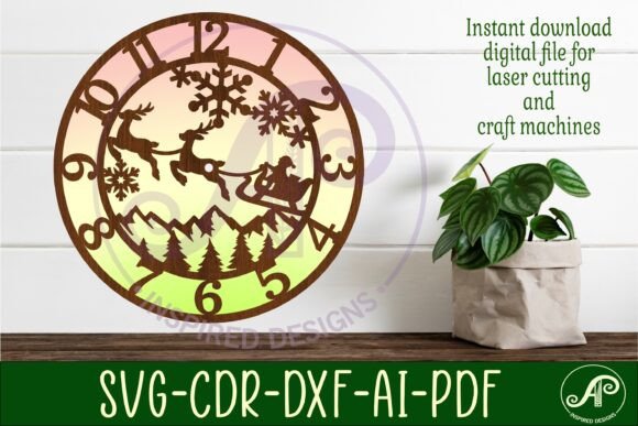 Download Christmas Wall Clock Laser Cut File - Clock laser cut file Collection