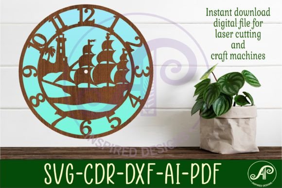 Download Nautical Scene Wall Clock Laser Cut File - Clock laser cut file Collection