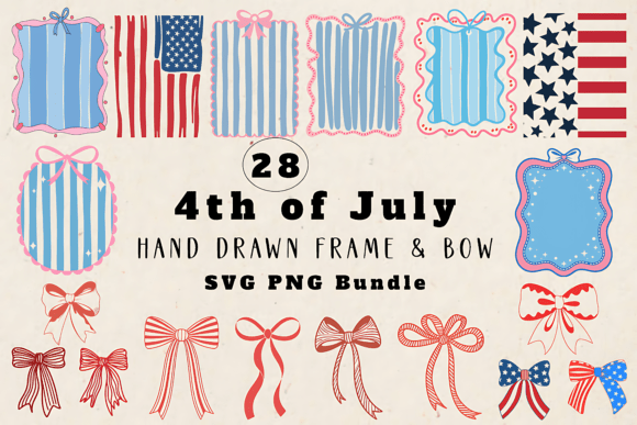Download 4th of July Frame Bow Hand Drawn Bundle - Bundle Collection